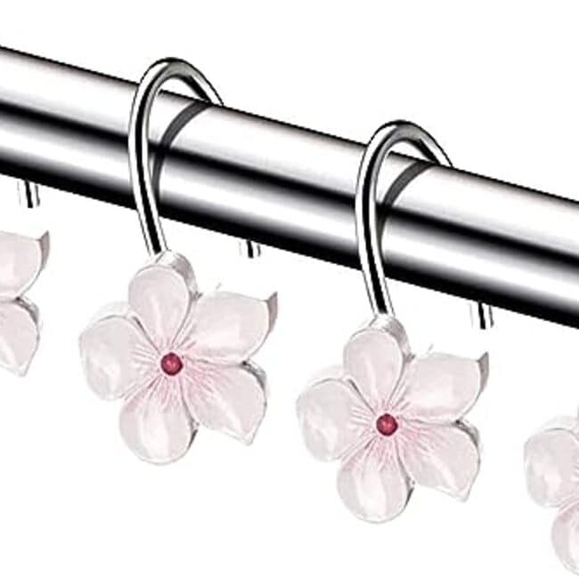 White & Pink Blossom Shower Curtain Hooks - Set of 12